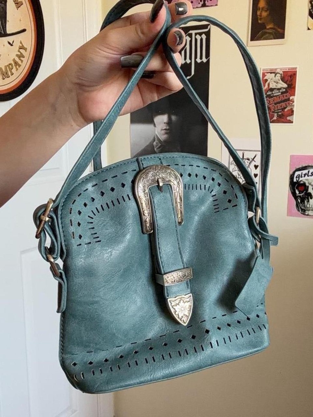Mudd Teal Perforated Buckle Crossbody Bag